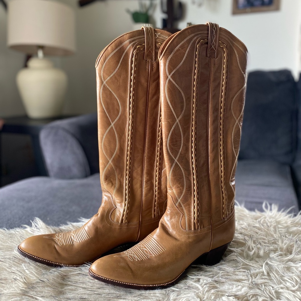 Dan Post Vintage Tan Leather Cowgirl Boots Tall